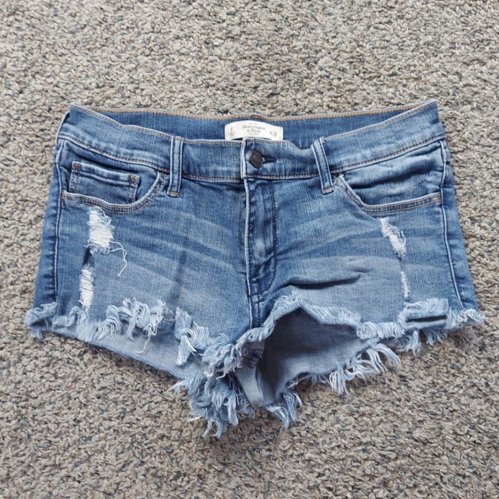 Abercrombie & Fitch Shorts Womens 6 Blue Denim Cut Off Distressed Frayed Hem